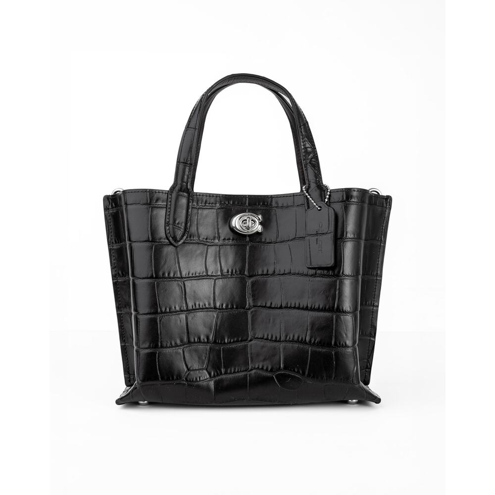 Coach Willow Tote Bag 24 Crocodile-Embossed Leather Black Multi C8632 NWT